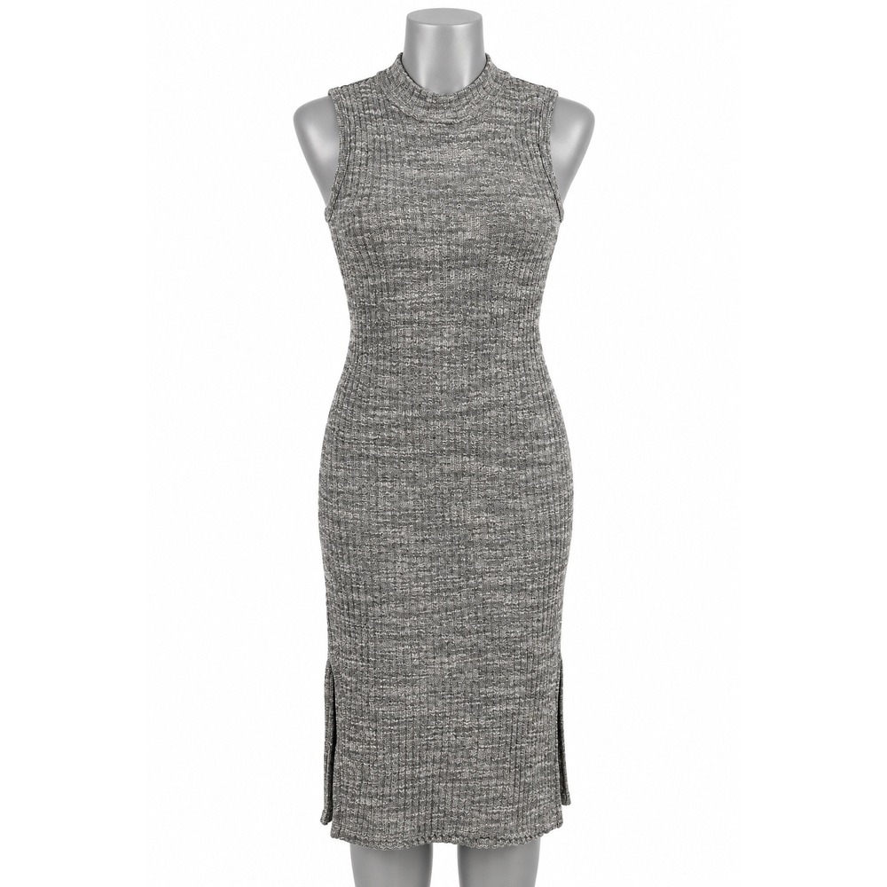 Roxy Womens Grey Marled Ribbed Mock Neck Sleeveless Bodycon Midi Dress Medium